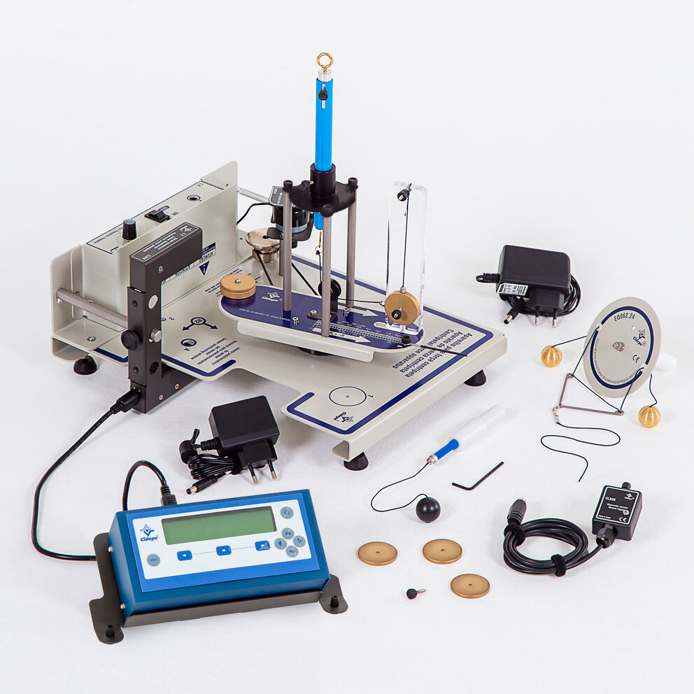 Aparato de dinámica de rotación, fuerza centrípeta y péndulo cónico con multimedidor analógico y digital y sensor fotoeléctrico